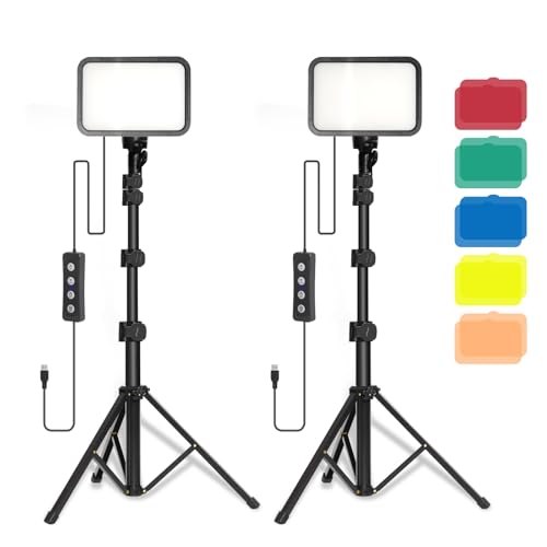 Stynice 2 pacotes de luz vídeo LED - com tripé ajustável e filtro de cor, USB, adequado para vídeos do Youtube, fotografia de produtos, vídeo fotográfico, iluminação de conferências