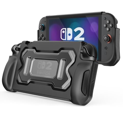 MoKo Funda Protectora para Nintendo Switch 2 2025, Funda TPU Grip Cover con Diseño Ergonómico y A Prueba de Golpes Compatible con los Accesorios de la Consola Switch 2, Negro+Claro