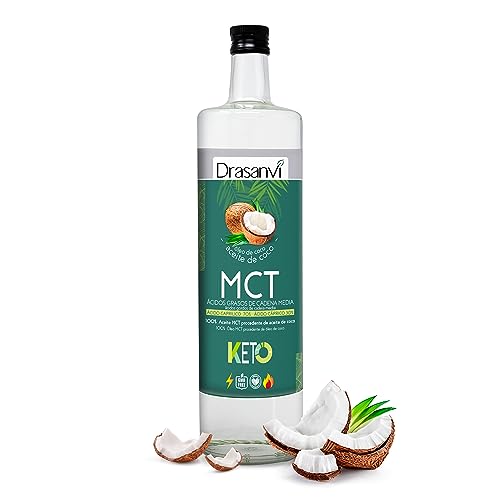 DRASANVI Óleo MCT Coco | 70% ácido aprílico C8 30 ácido cáprico C10 | Fonte de energia rápida de fácil absorção | Ajuda na perda de peso | Saciante | 1000 ml | Sem sabor