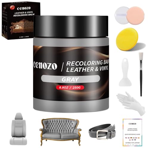 cenozo Kit de reparação para couro cinzento, tinta para reparador de couro líquido, massa de reparação de couro, pintura para reparação de couro, para reparação de manchas, riscos, rachaduras