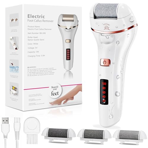 Limão elétrico pés durezos, Aottom Pedicure Elétrico remove durezas remover calos ferramentas de poderoso recarregáveis profissional com 3 rolos de diamante IPX7 impermeável