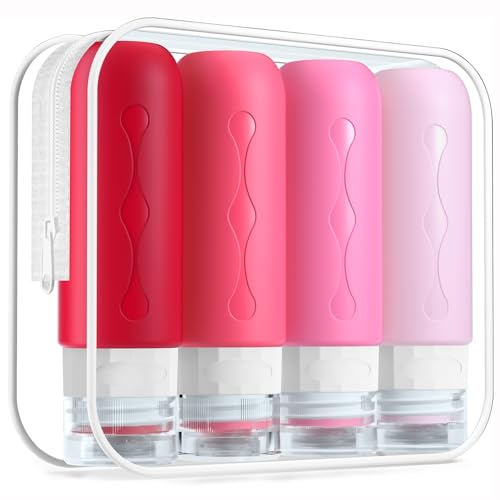 Gemice Garrafa de viagem de 4 pacotes TSA aprovada a garrafa de viagem para portáteis de silicone à prova de fugas (90 ml) para champôs, loções e produtos de higiene pessoal, FDA Certified BPA Free