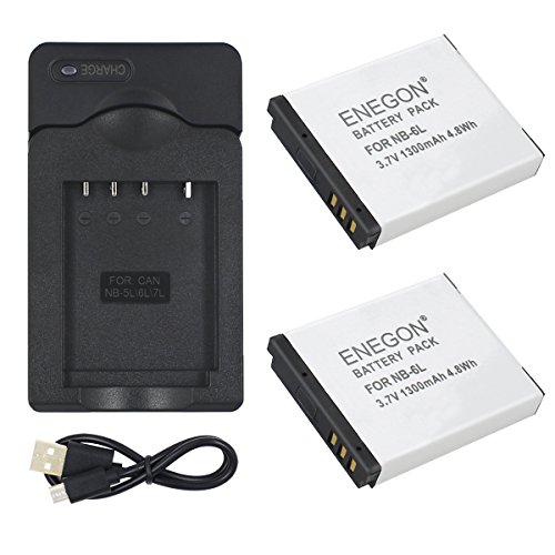 ENEGON Bateria de substituição (embalagem de 2) e conjunto de carregador para Canon NB-6L, NB-6LH, CB-2LY and Canon PowerShot SX510 HS, SX500 IS, SX540, SX700 HS, SX280 HS, SX260 HS, SX1700 IS and
