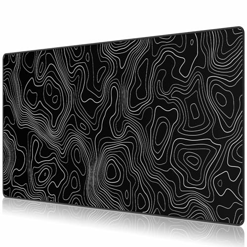 JIALONG Tapete de rato para computador grande Gaming Mouse Pad XXL, 900 x 400 mm, lavável, base de borracha para gamers, PC e portátil - topografia preta