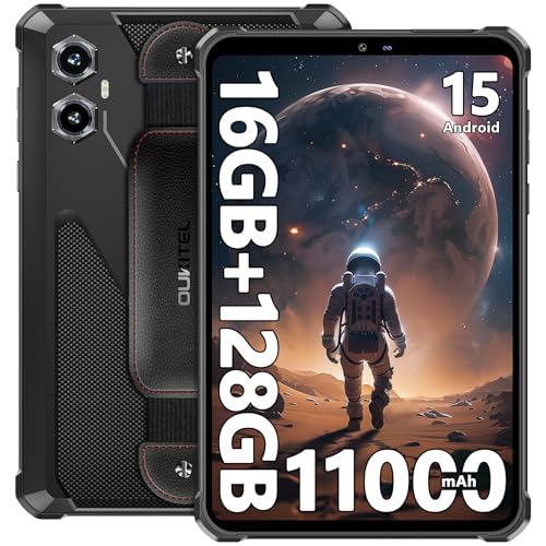 OUKITEL RT3 Plus Tablet Rugerizado Android 15, bateria de 11000 mAh/18 W Rugged Tablet 8 polegadas, 16 GB + 128 GB/1TB TF Tablets, 16 MP+ 8 MP câmera, NFC/4G Dual SIM/GPS/OTG - preto