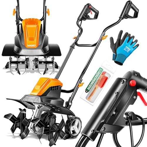 MASKO® Motoenxada elétrica de 1500 W, 45 cm de largura do trabalho de 20 cm de profundidade de trabalho, enxada para o solo, cultivadora de cultivo, motocultor, motoenxada elétrica, cabo dobrável