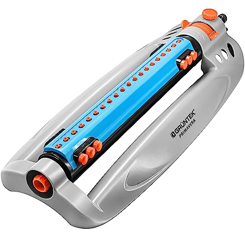 GRÜNTEK Aspersor de rega relva oscilante automático para jardim amplo alcance 18 x 19 m com motor turbo - rega grandes superfícies