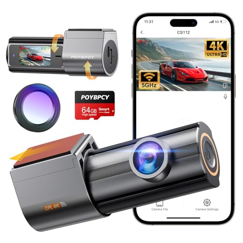 Dashcam 4K, Dash CAM Carro com CPL, WiFi câmara carro gravador com cartão 64G, super visão, grande 170°, controlo App, sensor G, monitor de estacionamento, gravação em loop