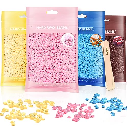 Pérola de cera, pérolas de cera de depilação quente 400 g com 10 palitos de madeira depilação de corpo inteiro biquíni brasileiro rosto pernas sobrancelhas depilação sem dor em casa para mulheres