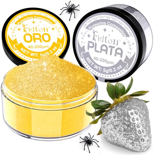 Purpurina comestível - Fidton 2 cores cor cor para alimentos para substituição, conjunto de pó, decoração comestível para bolos, Fondant cores, costas, chocolate, macarrom, 5 g (ouro comestível e