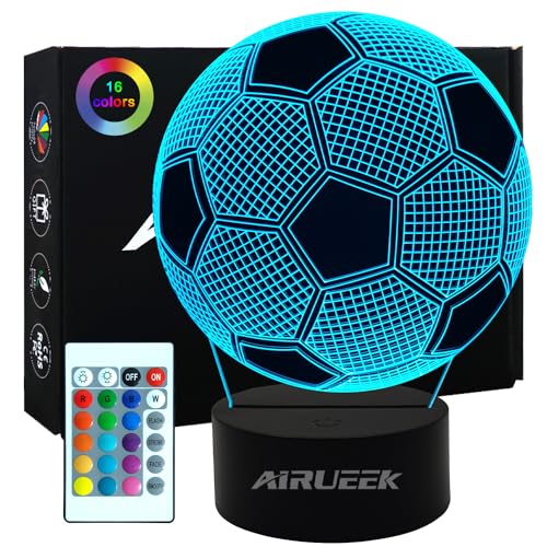 AIRUEEK Presente de futebol para crianças, luz noturna 3D, lâmpada LED com controlo remoto - ideia para o Natal, aniversário, comunhão