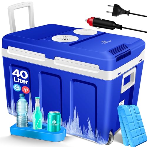 KESSER® Geladeira elétrica portátil 40L com rodas | Aquente e resfria | Termoelétrica | mini frigorífico | 12 V e 230 V | Para carro, campismo e tomada | Modo ECO, inclui acumuladores de frio