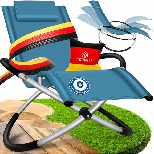 KESSER® Espreguiçadeira de relaxamento para jardim, espreguiçadeira de jardim, cadeira dobrável, balanço, poltrona ergonómica, resistente às intempéries, carga de 180 kg, cor azul petróleo
