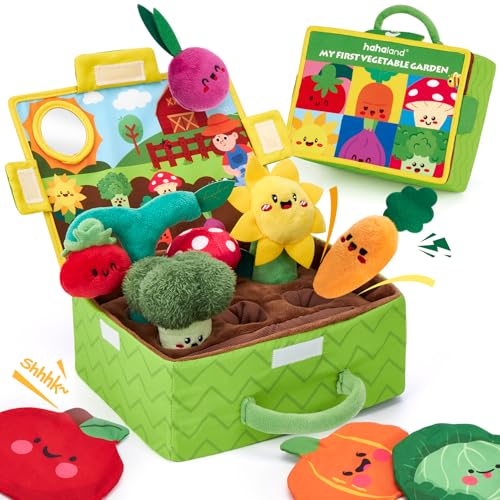 hahaland Brinquedos bebés 6-12 meses - Horta de legumes peluches com chocalho, bichão, ranchidos - brinquedos Montessori 6 a 12 meses presente educativo 1 ano