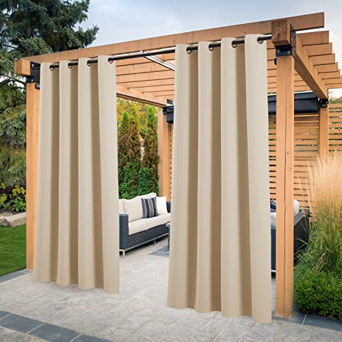 PONY DANCE Cortina de exterior impermeável cortinas de exterior para alpendre/terraço, cortinas para pérgolas de jardim, cortinas opacas com furos, bege escuro, 2 peças, 132 x 274 cm