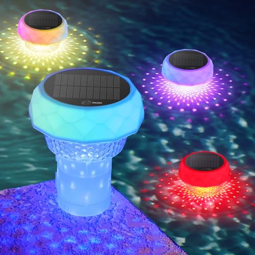 AUINSKY Luz para piscina, luz solar piscinas com RGB mudança de cor, controlo remoto RF distância com recipiente de limpeza, luzes de piscina para decoração de jardim e piscinas