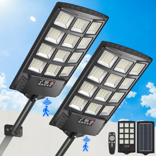 PEAKRO Lanternas solares exteriores, 400 W 6500 K potente holofote LED solar com controlo remoto, IP67 impermeável luz solar exterior jardim sensor de movimento, luz de segurança candeeiro solar 2