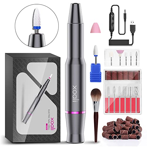 Xoali Gorno para unhas, 25000 RPM torno para unhas profissional 12 em 1, lima elétricas unhas USB com brocas de cerâmica, velocidade ajustável, manicure e pedicure elétrico profissional para sala de