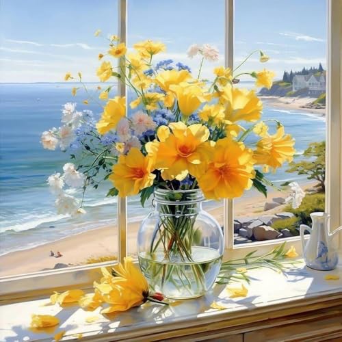 LAISLLA Pintura por números para adultos, DIY pintura por números flor, kit de pintura a óleo de tela com pincéis sem moldura 40 x 40 cm