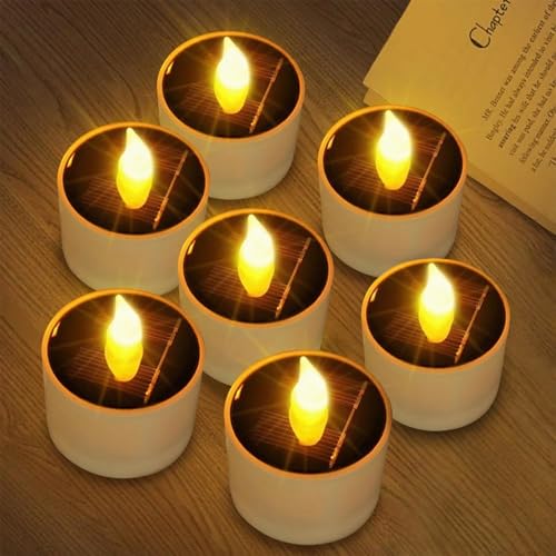 AMFUN Velas LED sem chama, 6 velas solares ao ar livre à prova de água, luzes de chá LED sem chama, para casamentos, festas, férias, decoração de casa ao ar livre