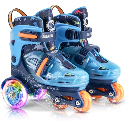 SULIFEEL Patins para meninos patins ajustáveis com rodas luminosas para meninas e meninos iniciantes