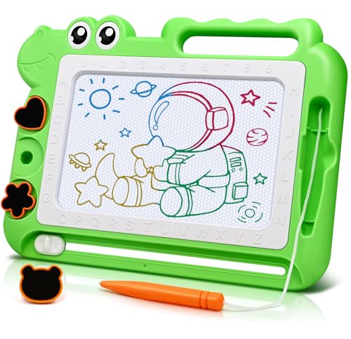 Dinossauro Quadro magnético para crianças brinquedos 2 3 anos, quadro mágico colorido jogos educativos presentes para meninas e meninos 2-5 anos, viagem brinquedos com 4 áreas de cor 3 selos, 1 caneta