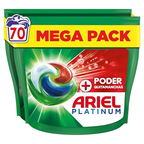 ARIEL PODS Platinum Detergente máquina de lavar líquido 70 cápsulas/comprimidos, sabão extra potência, remoção de manchas, limpeza profunda