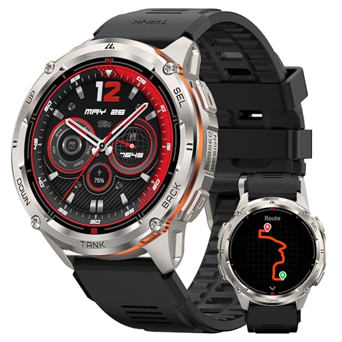 KOSPET Tank T3 Ultra 2 relógio inteligente homem GPS integrado, 1,43 '' AMOLED aço inoxidável Smartwatch homem com chamadas, 470 mAh 5ATM impermeável relógio inteligente compatível com iPhone/Android