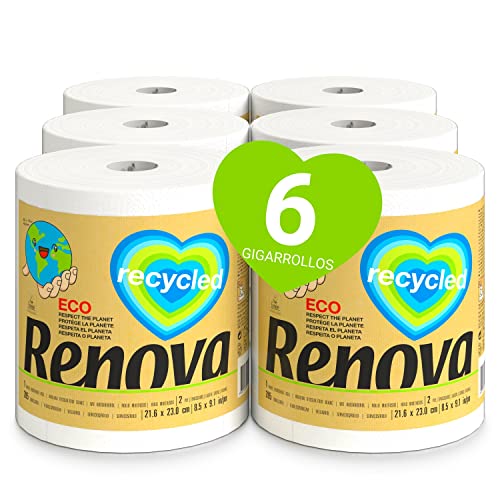 Renova Gigarrolo Recycled, 6 gigarrolos de papel reciclado, equivalentes a 50 rolos padrão, certificado ecológico
