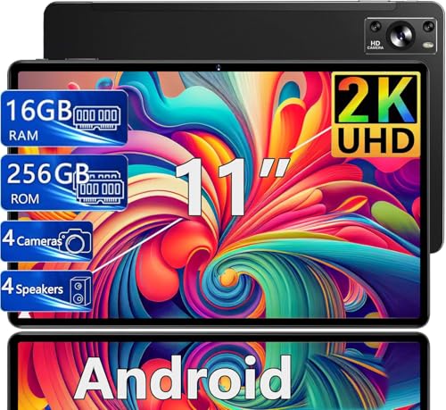Dghrti Tablet de 11 polegadas 16 GB RAM + 256 GB ROM (1TB TF), 2 K ecrã 2000 * 1200 UHD, Android, WiFi 5G, BT 5.0, 8 cores, 4 altifalantes, 8600 mAh, 20 MP+ 8MP, C, C. C. Corpo Met. Álico, com capa