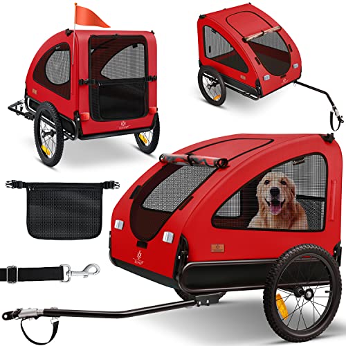 KESSER® Boxer 2 em 1, reboque para cães, cadeira de passeio para cães, reboque de bicicleta grande aprox. 250 l de volume. Incl. Bandeira e saco, lona Oxford 600D, máxima: 45 kg vermelho/preto