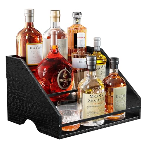 Nuovoware Prateleira para garrafas de licor, prateleira de bar para garrafas de licor, garrafa de 3 degraus, garrafa de 12 garrafas, mini bar retro para licor, prateleira para vinho, carbono preto