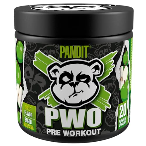 Pandit Pré-treino | mais óxido nítrico com creatina monohidratada, pré-treino forte com cafeína, pré Workout, ginásio em pó, monohidrato de creatina, beta-lanina (240 g, maçã verde)