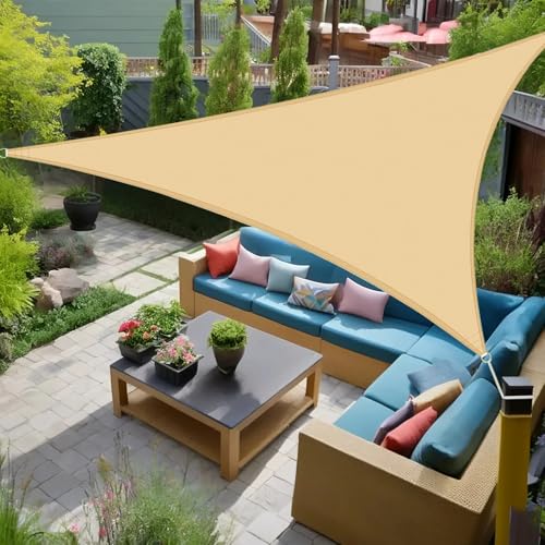 HAIKUS Toldo, vela triangular 3 x 3 m, vela de sombra triangela, 3 x 3 m, HDPE, respirável, resistente a 98% raios UV, para exteriores, pátio, jardim, terraços (areia)