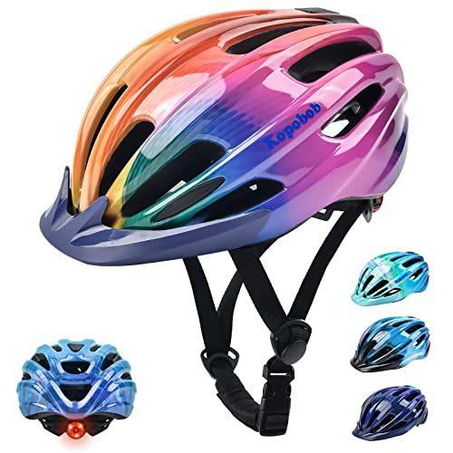 Capacete de bicicleta infantil com candeeiro e viseira capacete infantil ajustável capacete de bicicleta para menino meninas capacete MTB skate skate Scooter (5-13 anos)