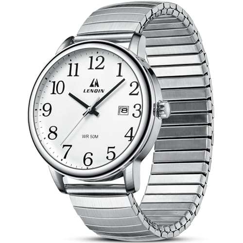 LN LENQIN Reloj Hombre Relojes De Cuarzo Analógico para Hombre Relojes De Pulsera para Resistentes Al Agua Lector Fácil Correa Expansión 38mm Reloj Negocios Moda con Fecha