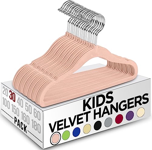 Utopia Home Cabides de veludo para crianças, cabides duráveis de 11 polegadas para armário de bebé, antiderrapantes para todos os dias (rosa, embalagem de 30)