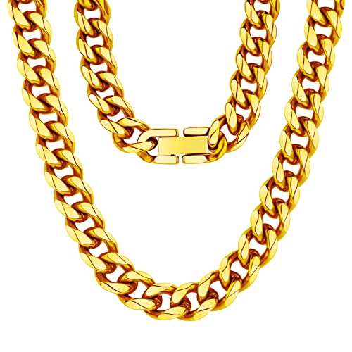 Aucuu Colar homem de aço inoxidável prata corrente cubana, (8 mm / 50 cm) corrente de elos de prata cubana, cor prateada