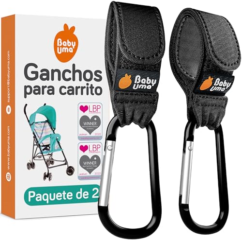 Baby Uma Ganchos para carrinho de bebé (embalagem de 2) - acessórios para bebé, até 5 kg, ajuste universal, antiderrapante, leve e durável (preto)