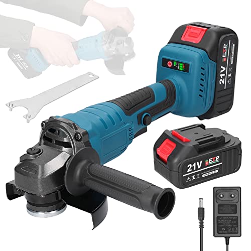 Moedor angular, Weytoll 21 V 125 mm M14 ferramenta elétrica de retificação com motor sem escovas para cortar azulejos polidos madeira pedra aço com duas baterias de 1300 mAh
