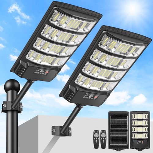 LEKIA Lanternas solares exteriores, potente farol solar com sensor de movimento, controlo remoto, grande ângulo de 320°, 6500 K, impermeável holofote solar luz de segurança para jardim, pátio, 2