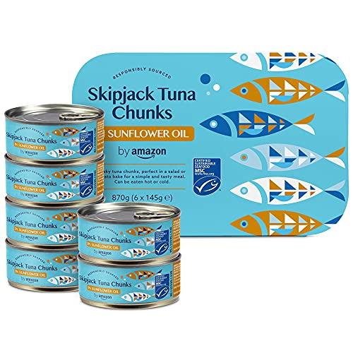 by Amazon Pedaços de atum listados em óleo de girassol, 145 g, embalagem de 6