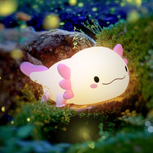UNEEDE Axolotl Luz noturna, luz noturna infantil, candeeiro de noite de silicone, candeeiro de mesa LED regulável tátil recarregável jolote rosa, presente para crianças bebé menina menino