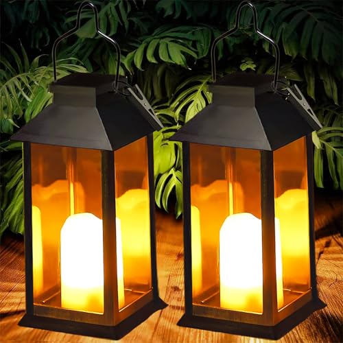 Yowin Lanternas solares para exterior, 2 peças, candeeiro de jardim com vela pisca, lanterna solar impermeável candeeiro exterior mesa, lanterna para ornamentos jardim terraço varanda decoração