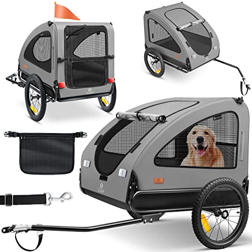KESSER® Boxer 2 em 1, reboque para cães, cadeira de passeio para cães, reboque de bicicleta grande aprox. 250 l de volume. Incl. Bandeira e saco, lona Oxford 600D, máxima: 45 kg cinzento/preto