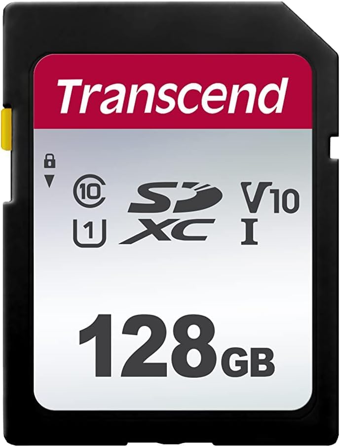 Transcend Cartão de memória SDXC de 128 GB para câmaras digitais, imagens e vídeos UHS-I U3, V10 para 4K Ultra HD TS128GSDC300S-E2