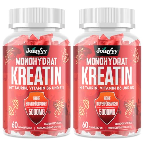 Gominolas de creatina mono-hidratadas, 5000 mg de creatina mono-hidratada para cada dose, potenciador de pré-treino, mais prático que o pó, sabor a bagas, vegano (60 unidades (embalagem de 2))
