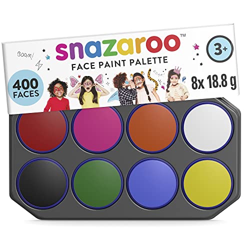 Snazaroo, paleta de tinta acrílica facial águacor, 8 cores, sortidos, base de água, fácil de aplicar e remover, hipoalergénico)