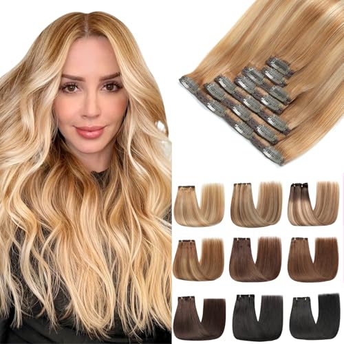 EINbeauty Clipe de extensões de cabelo natural, 7 unidades 120 g 45 cm extensões naturais de clipe de cabelo humano Hair extensão (18 polegadas, 10/10/22 #)