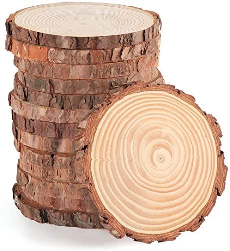 Fatias de madeira natural sem acabamento - círculos de 10 a 12 cm, 10 peças - troncos para decoração, pirogravado, pintura, arte de bricolagem, Natal